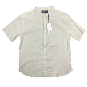 WeSC Oden Shirt Mens XL Womens XXL Stripes Celery Green Seersucker Button Up NWT